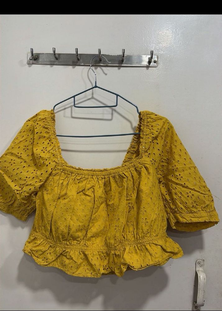 Yellow Eyelet Crop Top