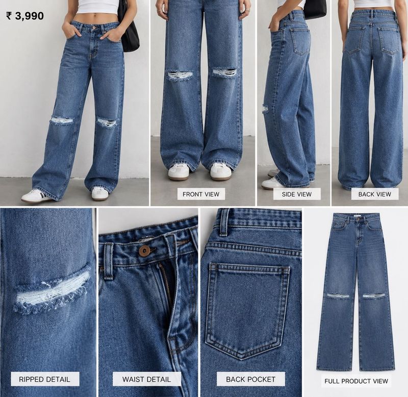 Women's Ripped Wide Leg Jeans