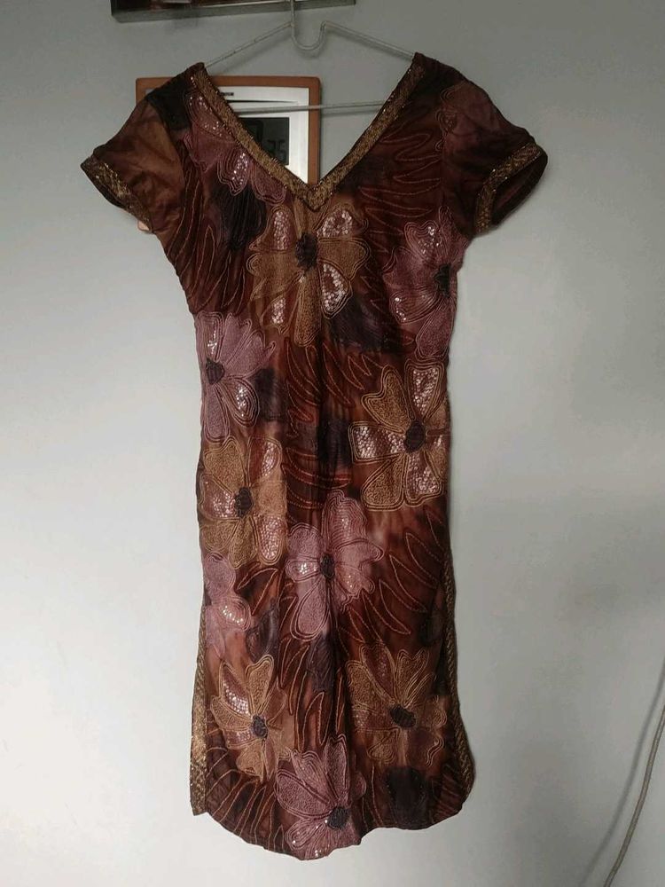 Floral Brown kurta with duppata
