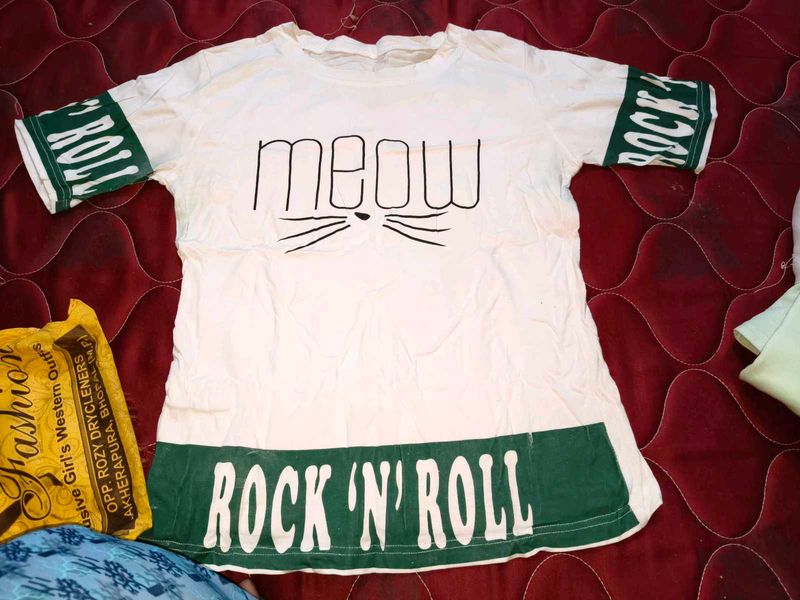 Woman Cute Meow Rock n Roll T-Shirt