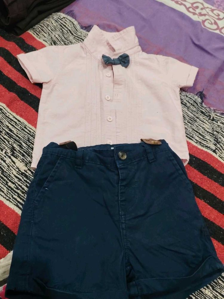 Boys' Pink Shirt &amp; Navy Shorts Set