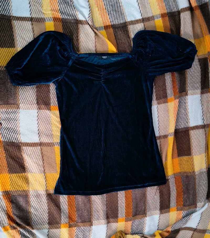 Velvet Puff Sleeve Top