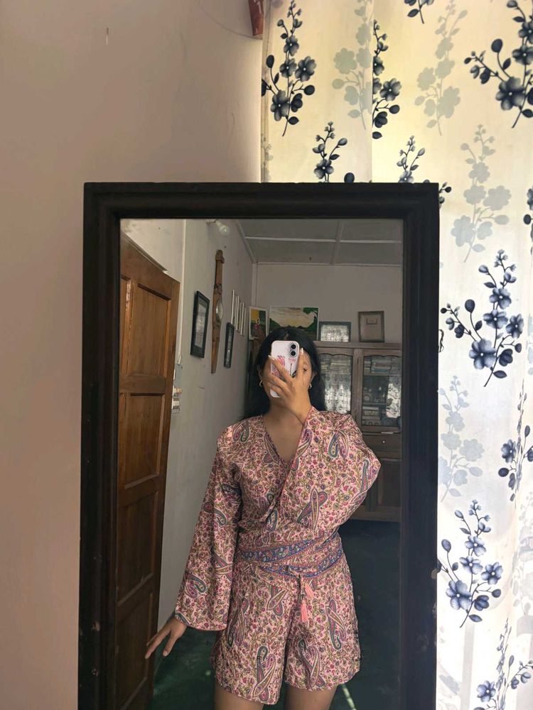Bohemian Print Wrap Romper beach swimming wear
