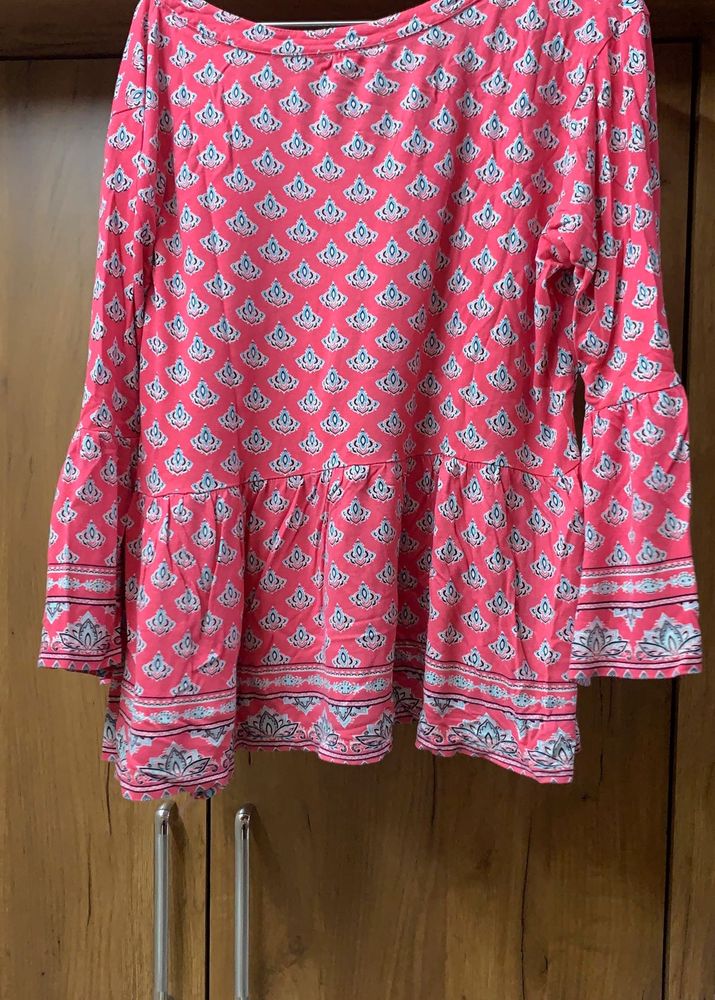 Cute Pink Printed Bell Sleeve Top