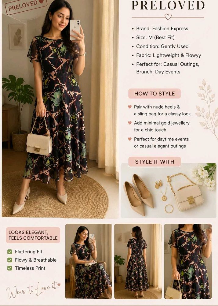Korean Floral Dress | Elegant Flowy Midi Dres