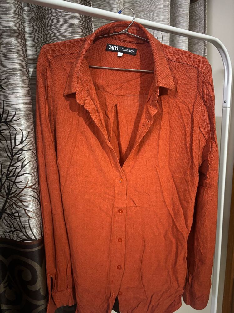 Zara Women's Orange Long Sleeve Shirt