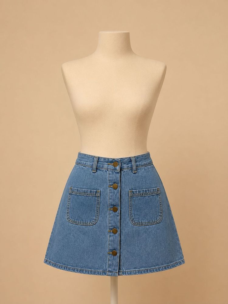 Classic Denim Button-Up Mini Skirt