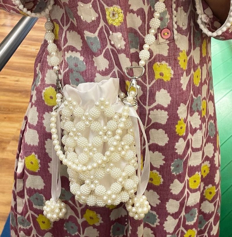 Beaded Pearl Drawstring Bag