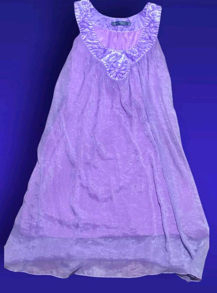💜 Elegant Purple Shimmer Sleeveless Nighty | Soft
