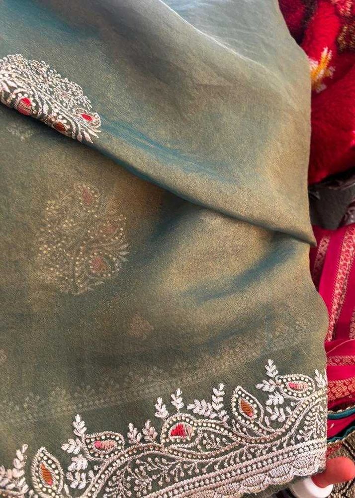 Elegant Green Embroidered Saree