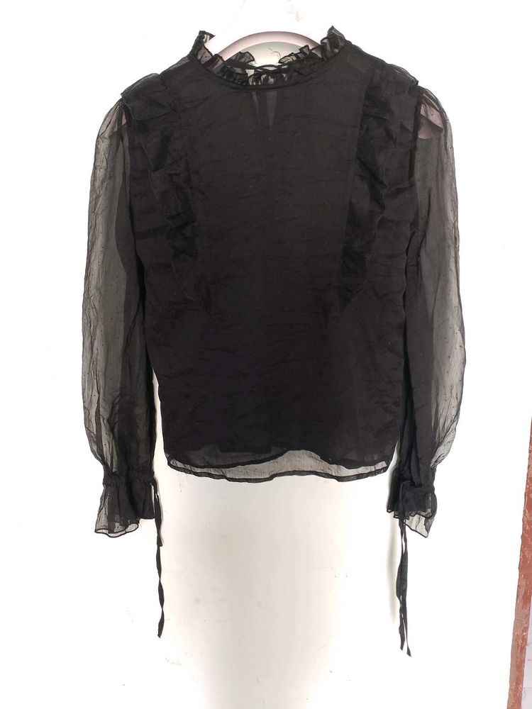 Sheer Black Ruffled Neck Blouse