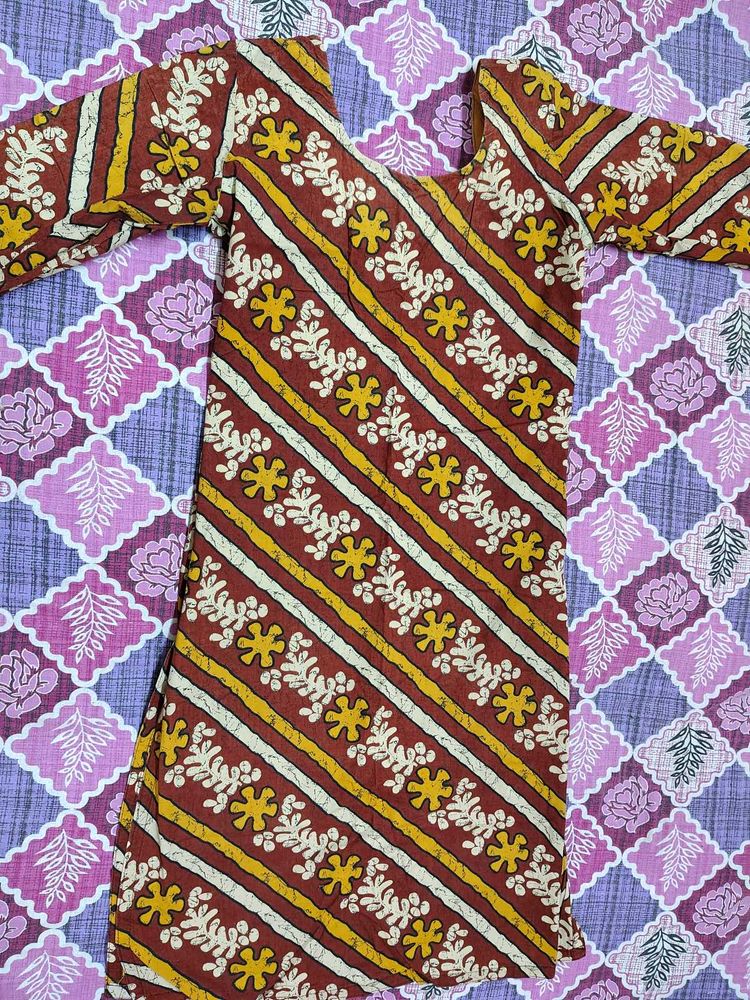 Maroon &amp; Yellow Striped Cotton Kurta