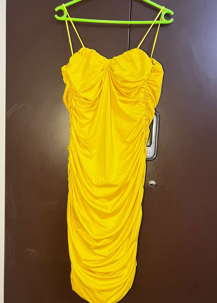 Vibrant Yellow Ruched Bodycon Dress