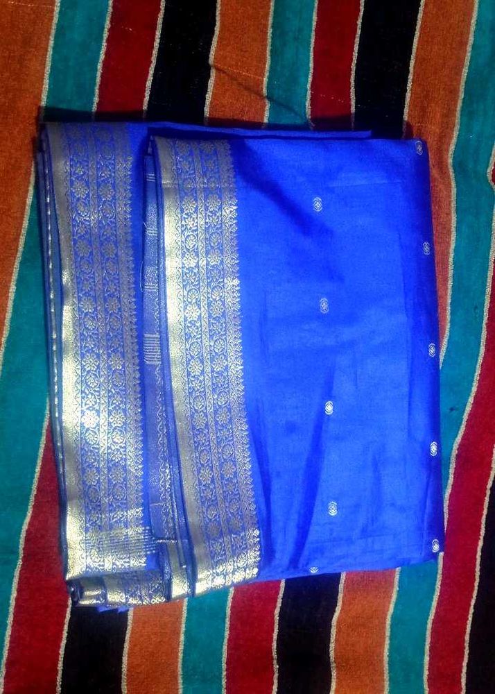 Royal Blue pure silk Saree with Gold Border