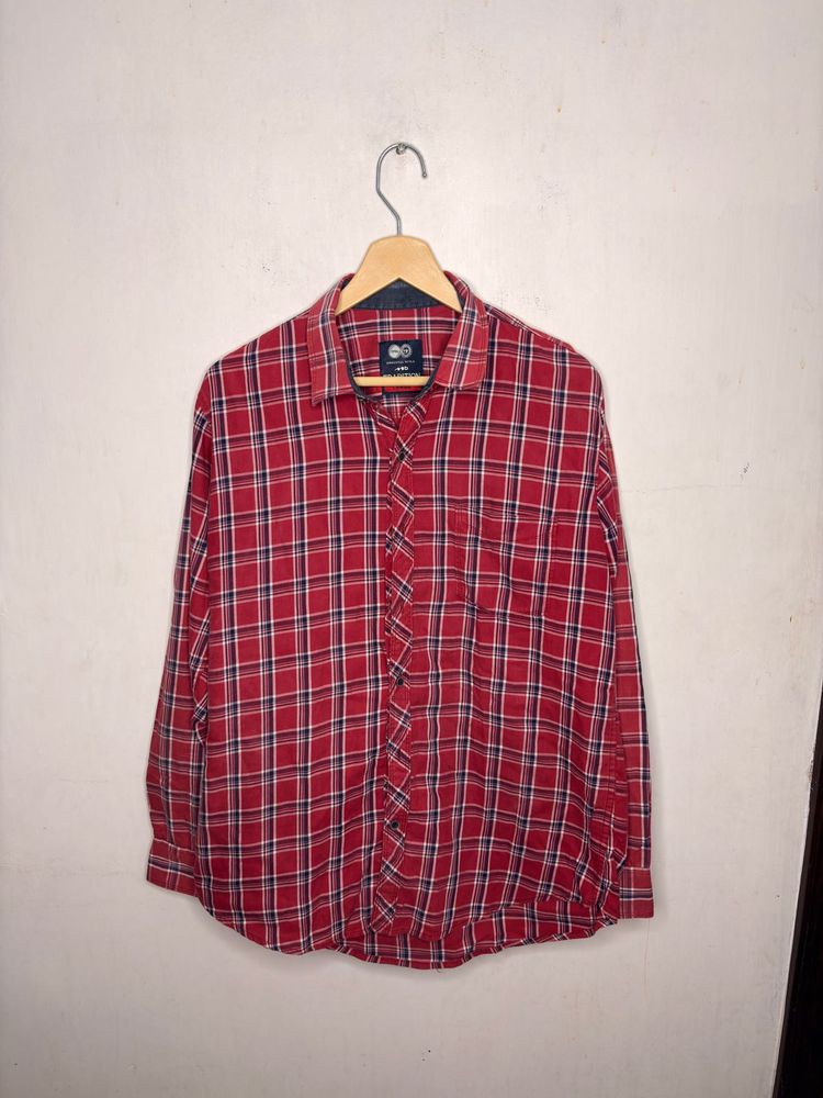 Men's Red Plaid Long Sleeve Shirt