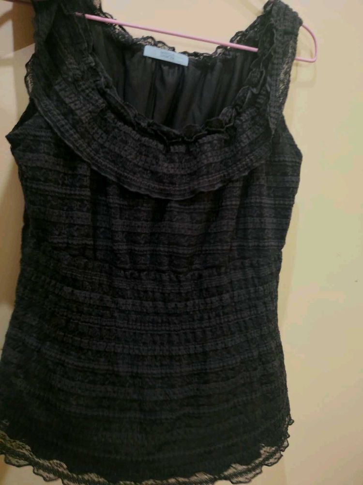 Elegant Black Lace Ruffled Top