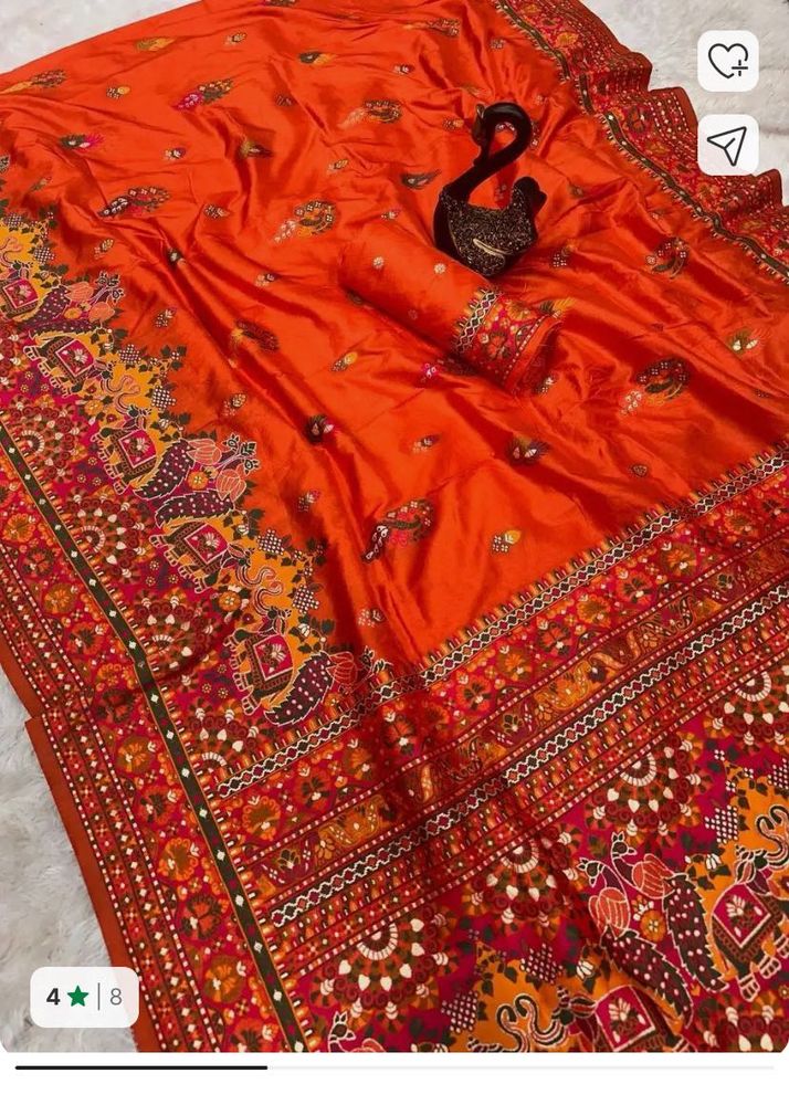 Vibrant Orange Embroidered Saree
