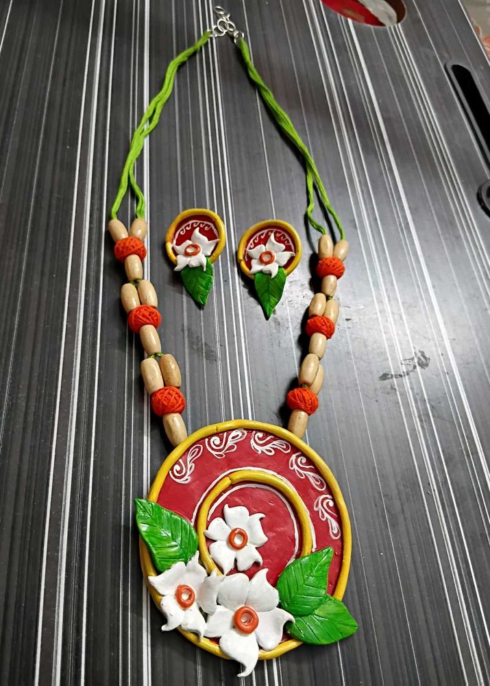 NEW HANDMADE Terracotta Necklace &amp; Earring Set