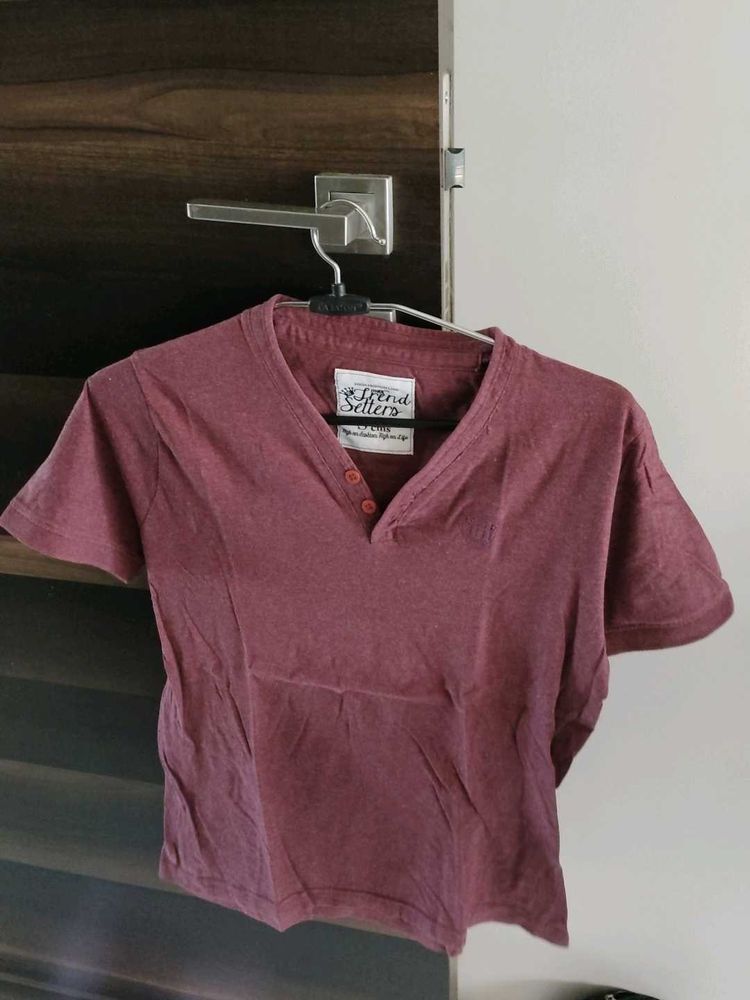 Men's Maroon V-Neck T-Shirt