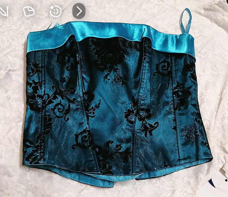 Teal Brocade embroidery Corset