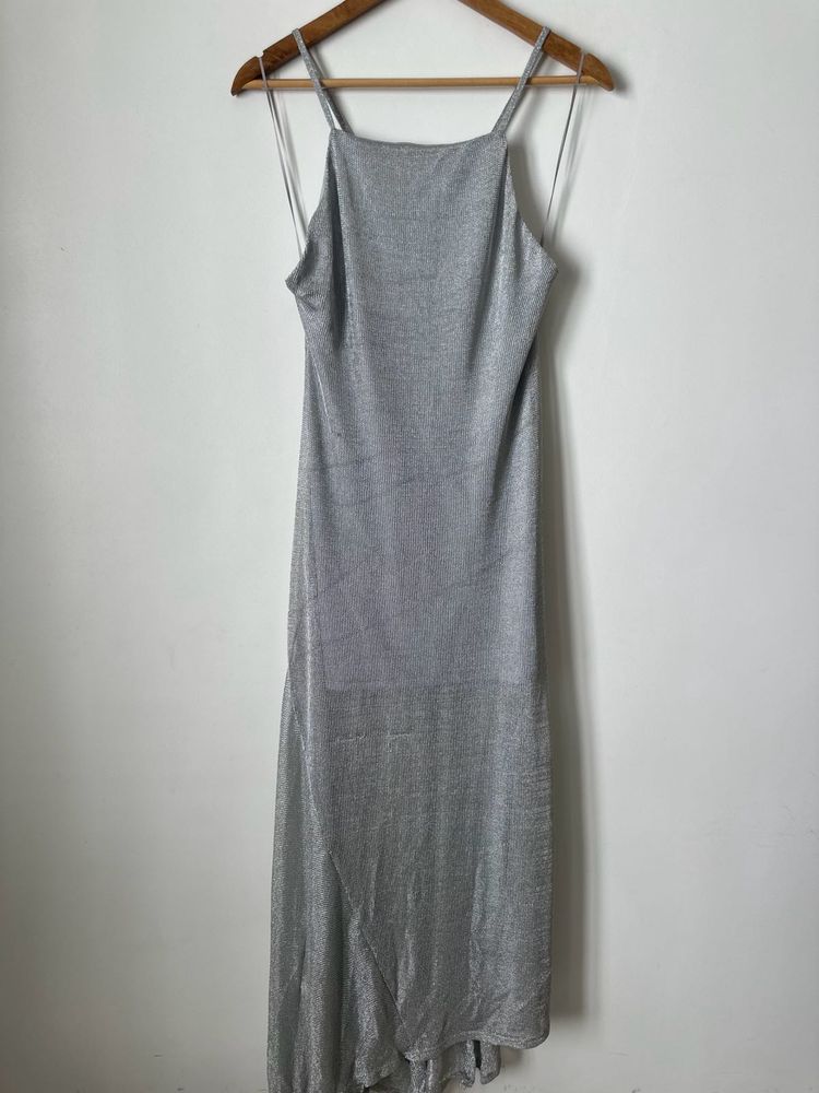 Sparkly Silver Spaghetti Strap Maxi Dress