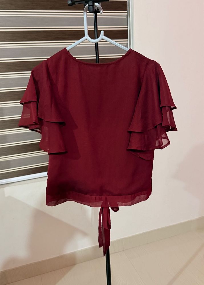 Maroon Ruffle Sleeve Top