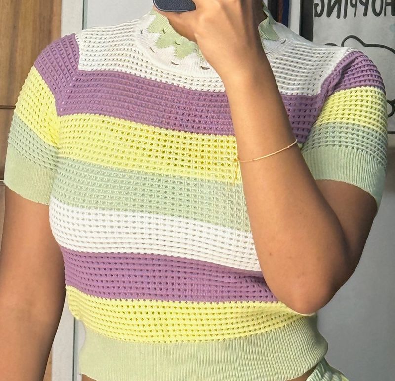 Striped Cropped Knit Top