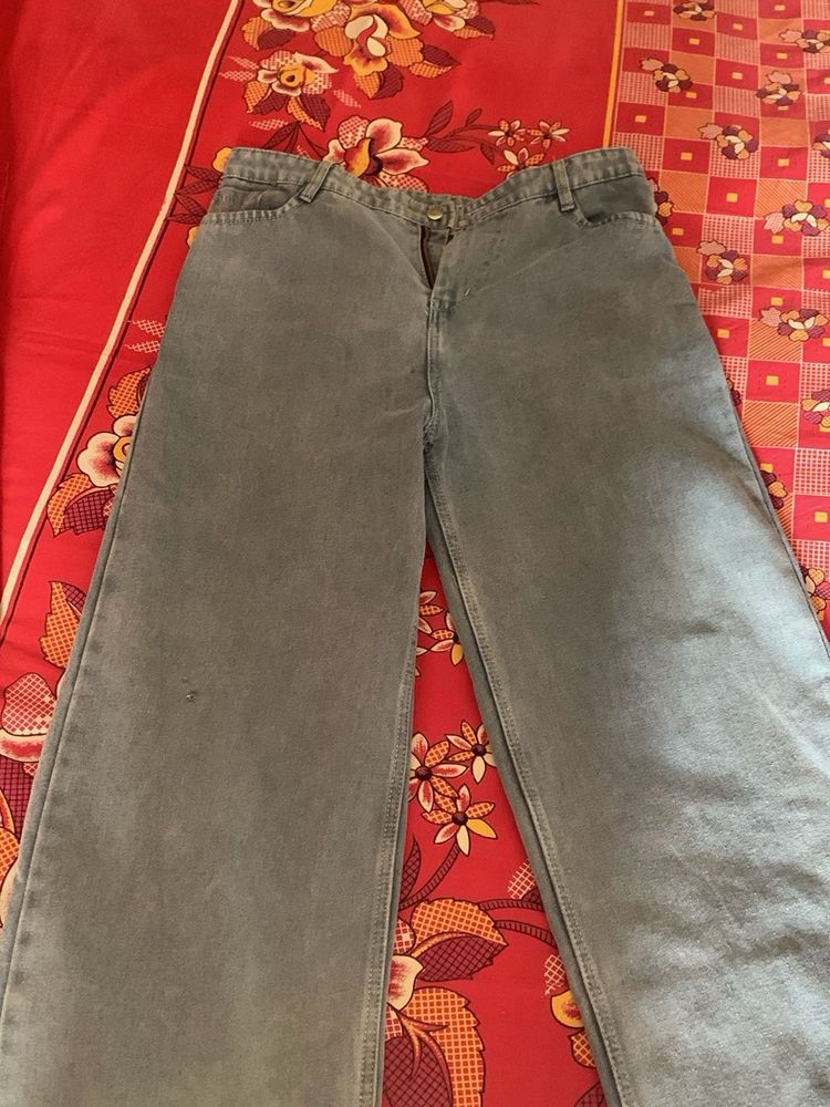 Wide Leg Grey Denim Jeans