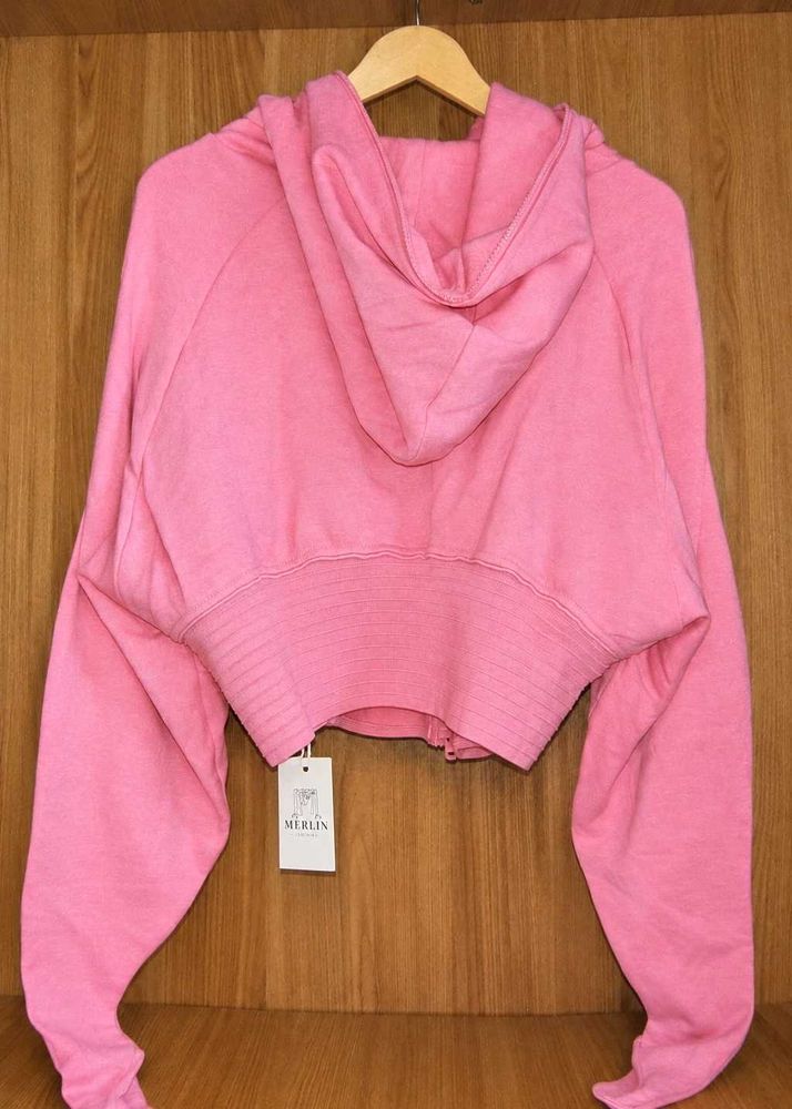 Pink Cropped Zipper Hoodie