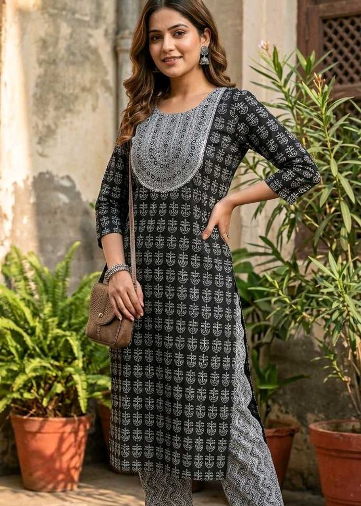 Stylish Black Printed Kurta Set