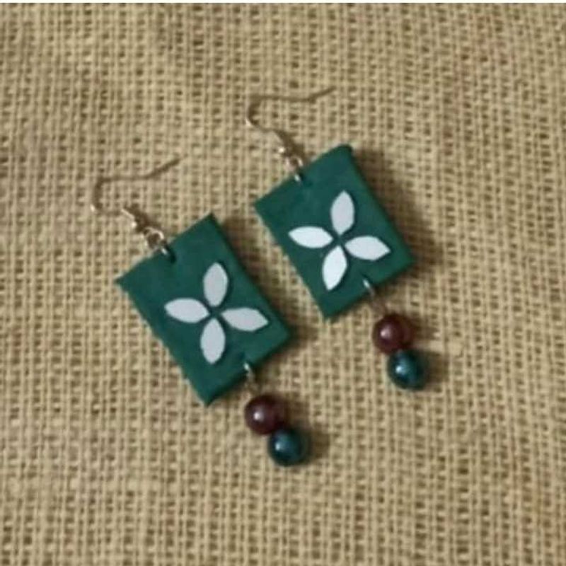 Green Floral Drop Earrings
