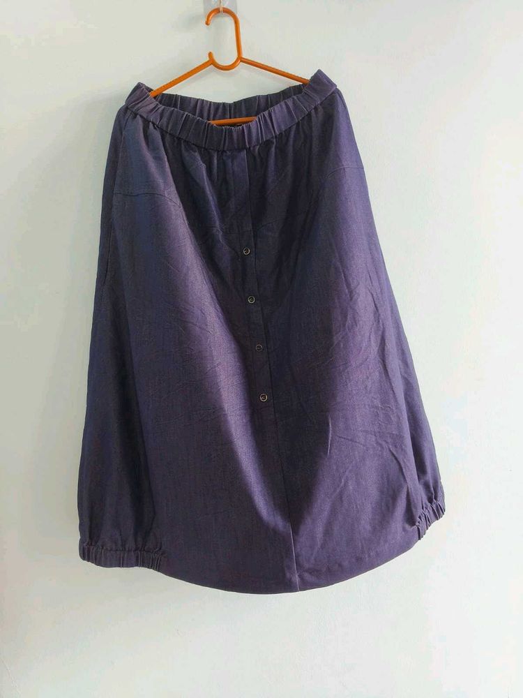 Denim Button-Front Midi Skirt