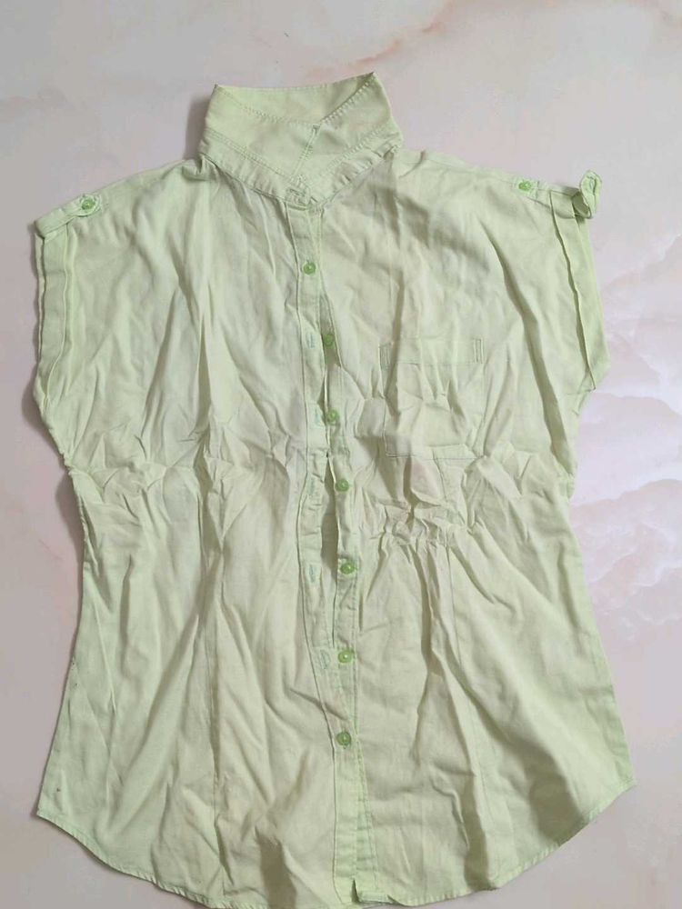 Lime Green Collared Button-Up Shirt