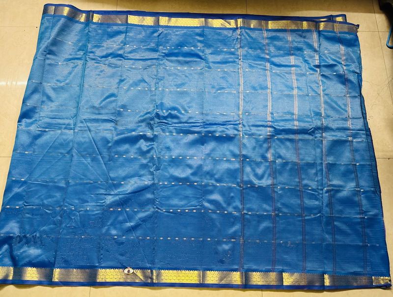 Stunning Blue Silk Saree with Gold Border