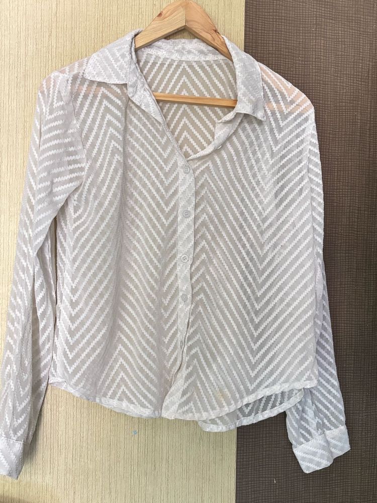 Sheer Chevron Long Sleeve Top