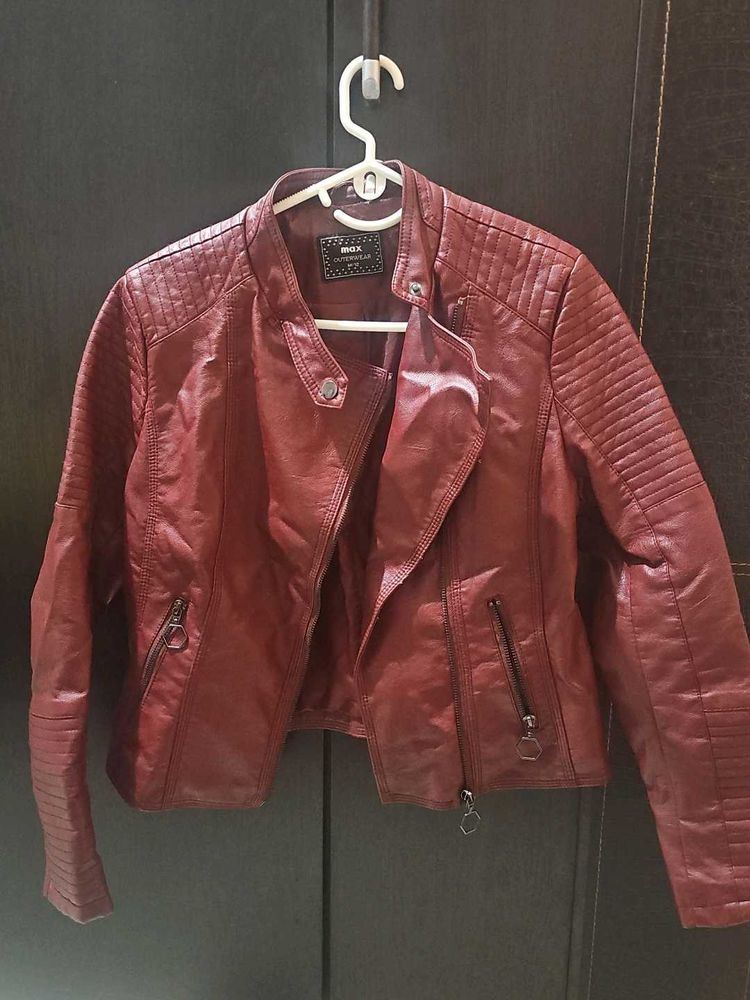 Stylish Burgundy Faux Leather Jacket