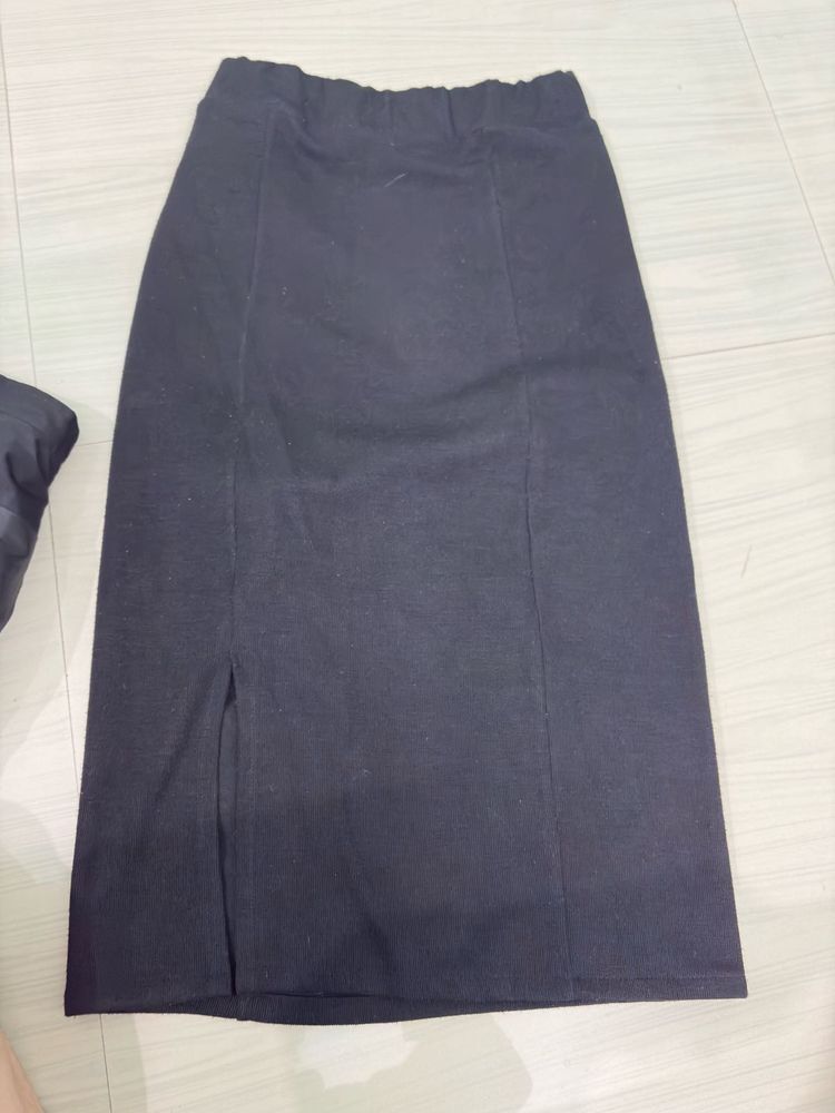 Black Slit Midi Skirt
