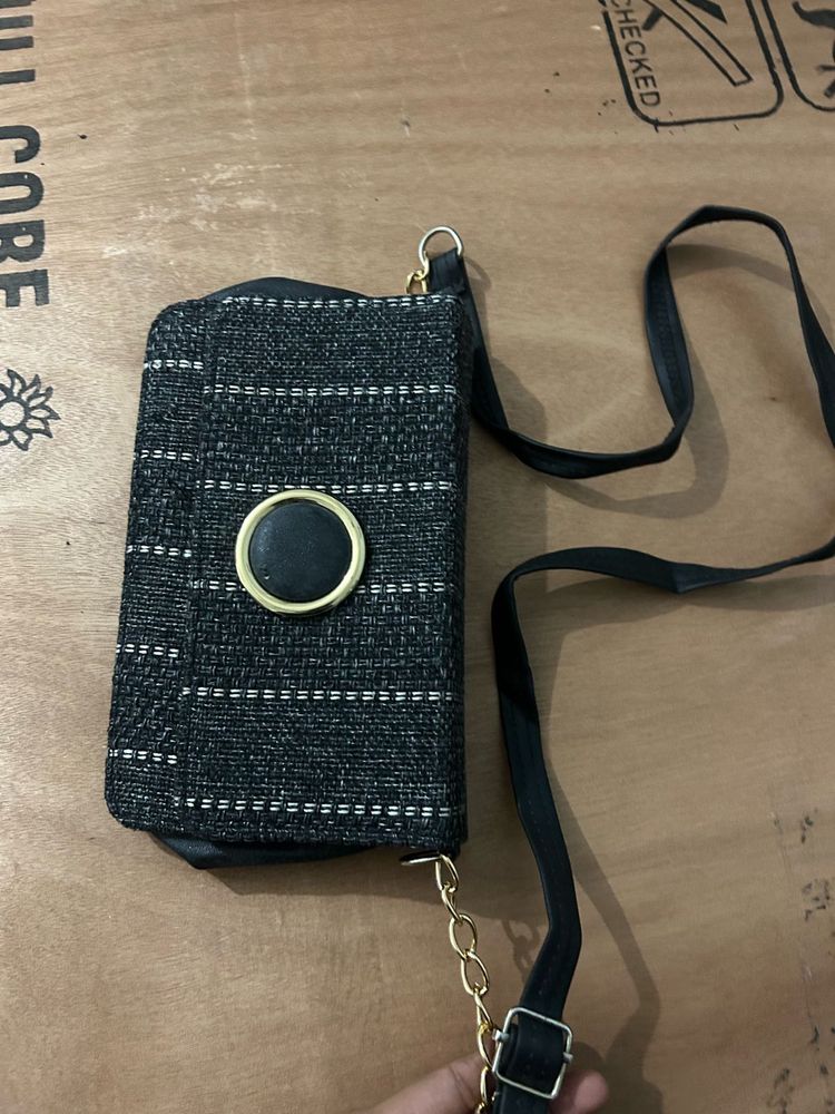 Stylish Black Woven Crossbody Bag