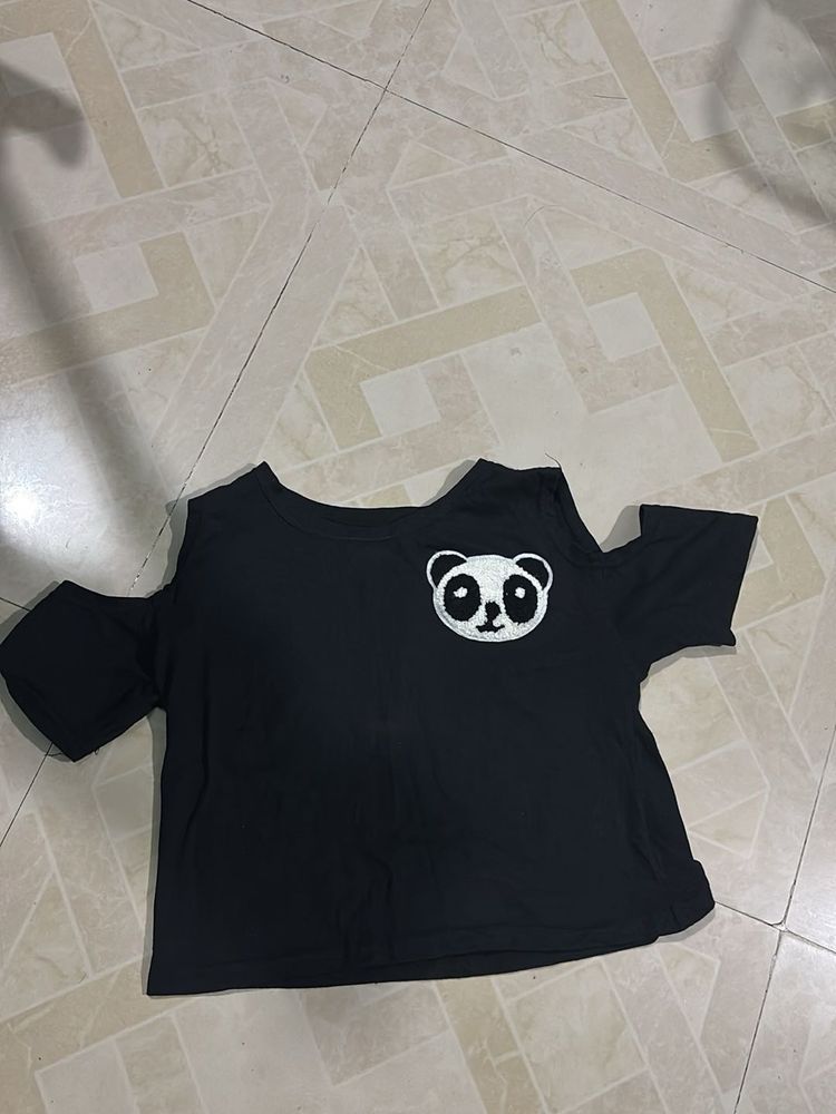 Black Cold Shoulder Panda Top