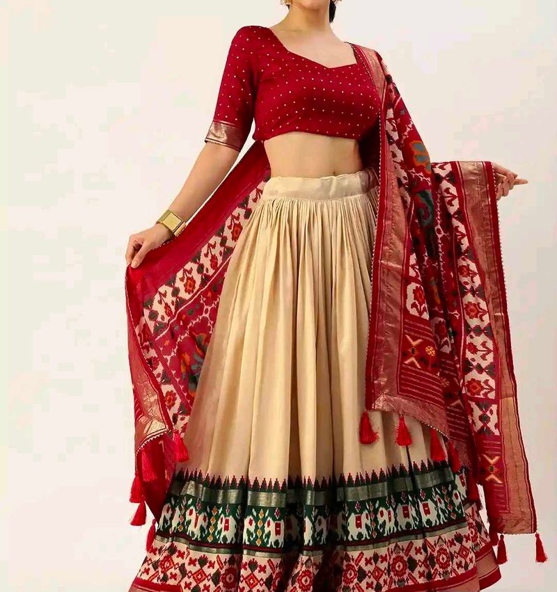 Off-White Patola Print Lehenga Set with Dupatta