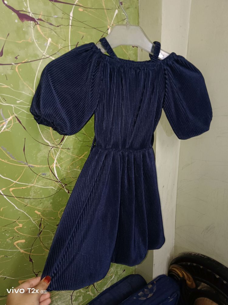 Elegant Navy Blue Bardot Dress