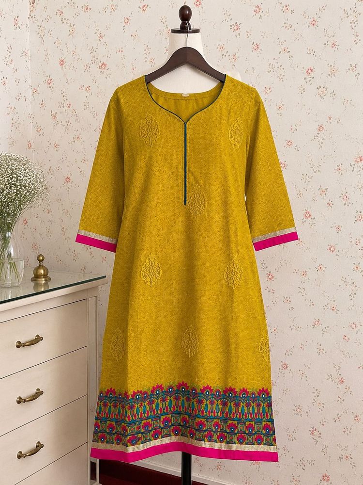 Vibrant Yellow Kurta with Embroidered Details