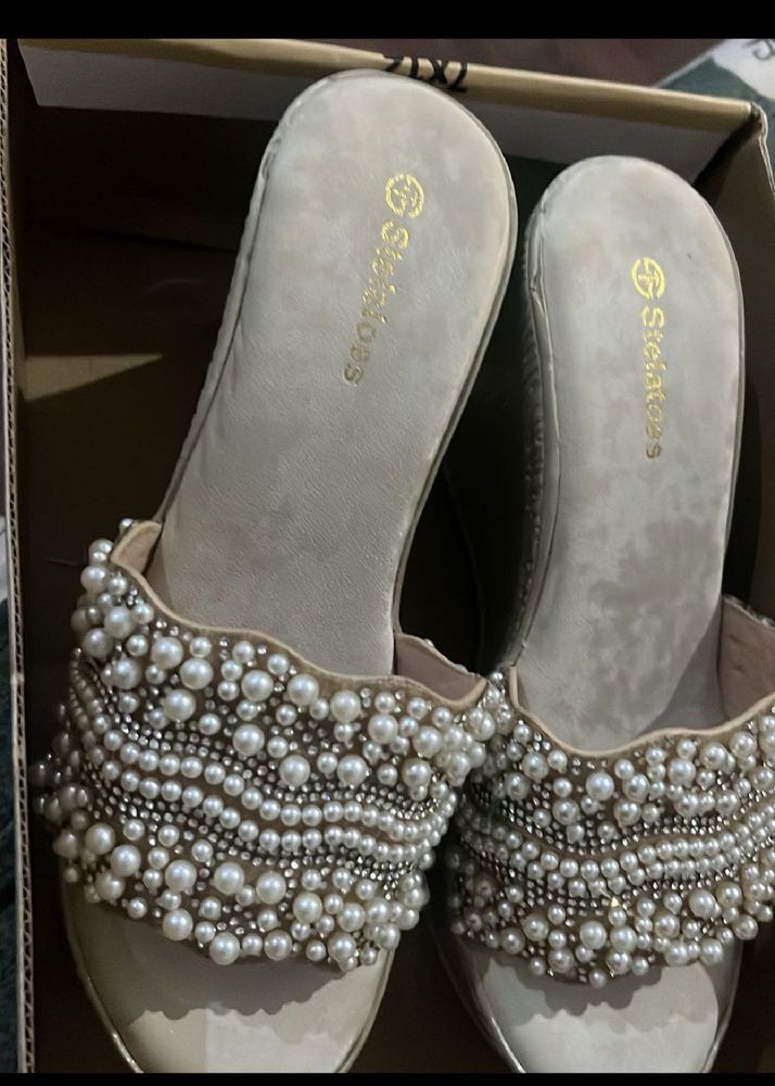 Embellished Pearl Wedge Sandals