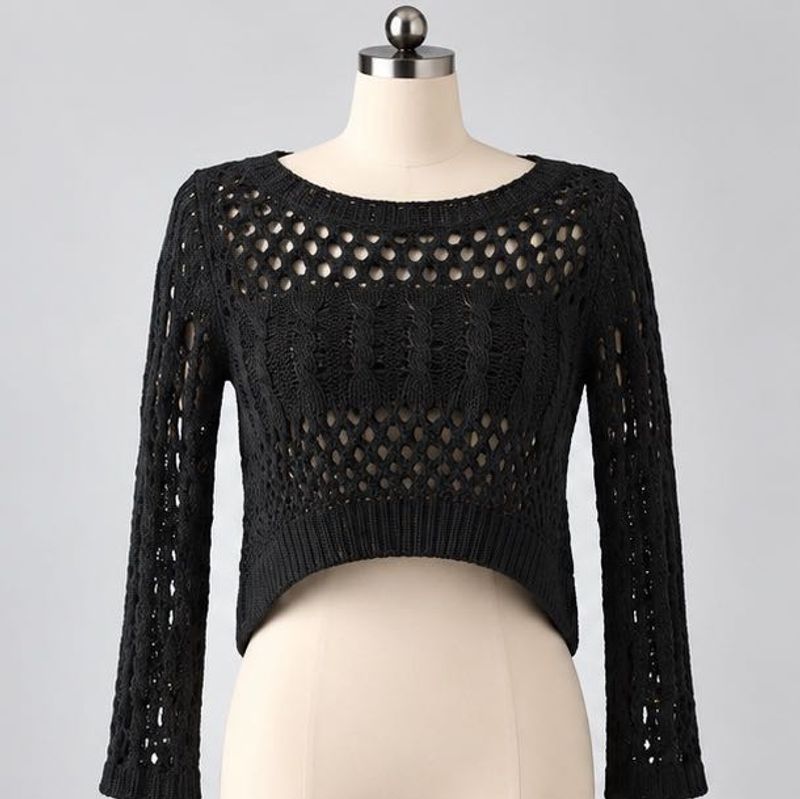 Black Crochet Cropped Sweater Goth