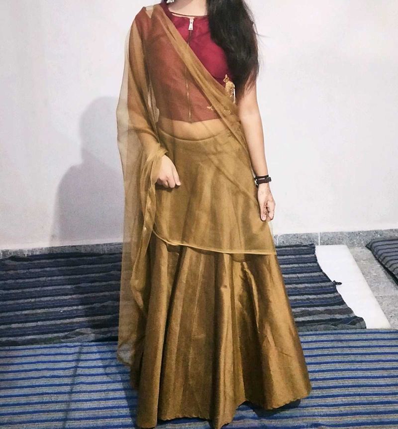 Elegant  maroon golden lengha choli