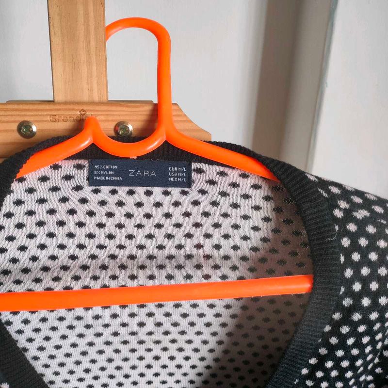 Zara Black &amp; White Polka Dot Knit Sweater