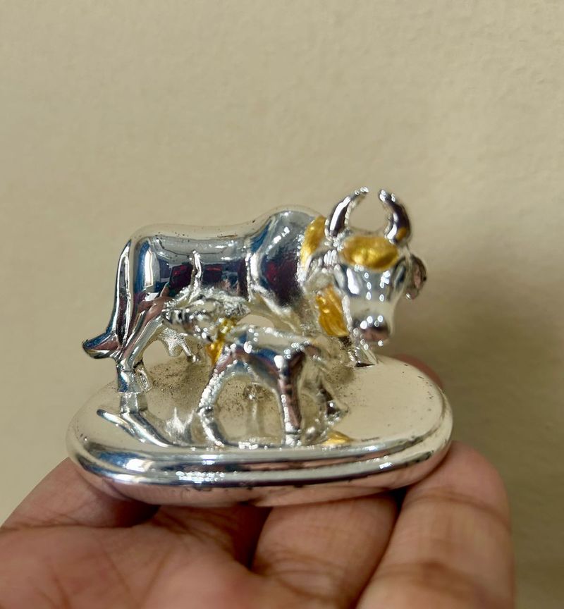 New Cow&amp;Calf Silver Plated Idol With Box