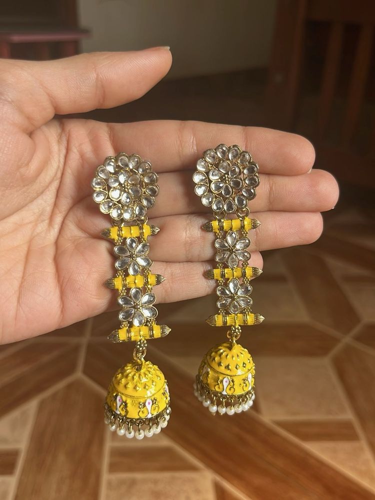 Yellow Jhumka Earrings