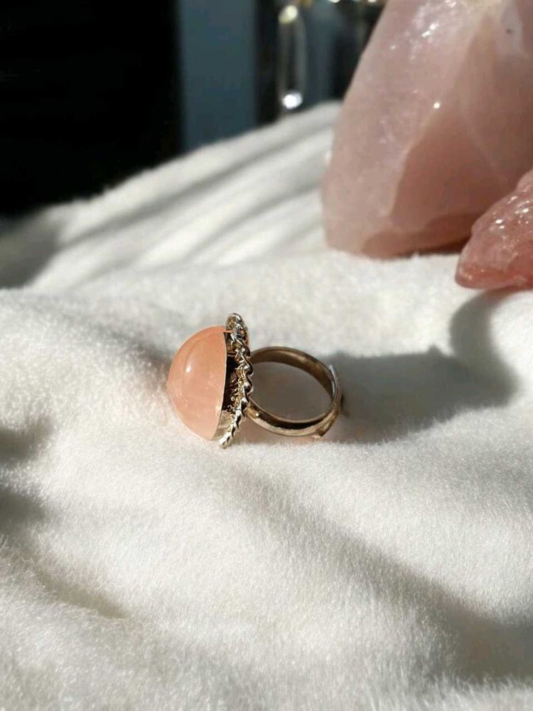 Natural Rose Quartz Crystal Ring