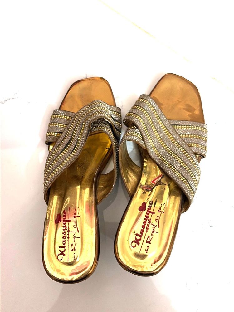 Elegant Embellished Gold Sandals